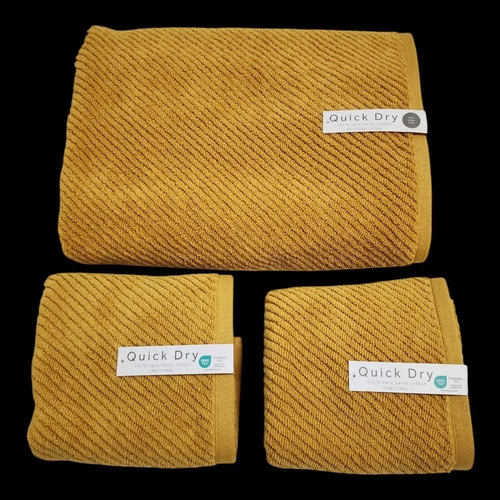 Quick Dry SPA 3pc‎ Autumnal Mustard Zero Twist Cotton Bath Towel Set 1Bath 2Hand